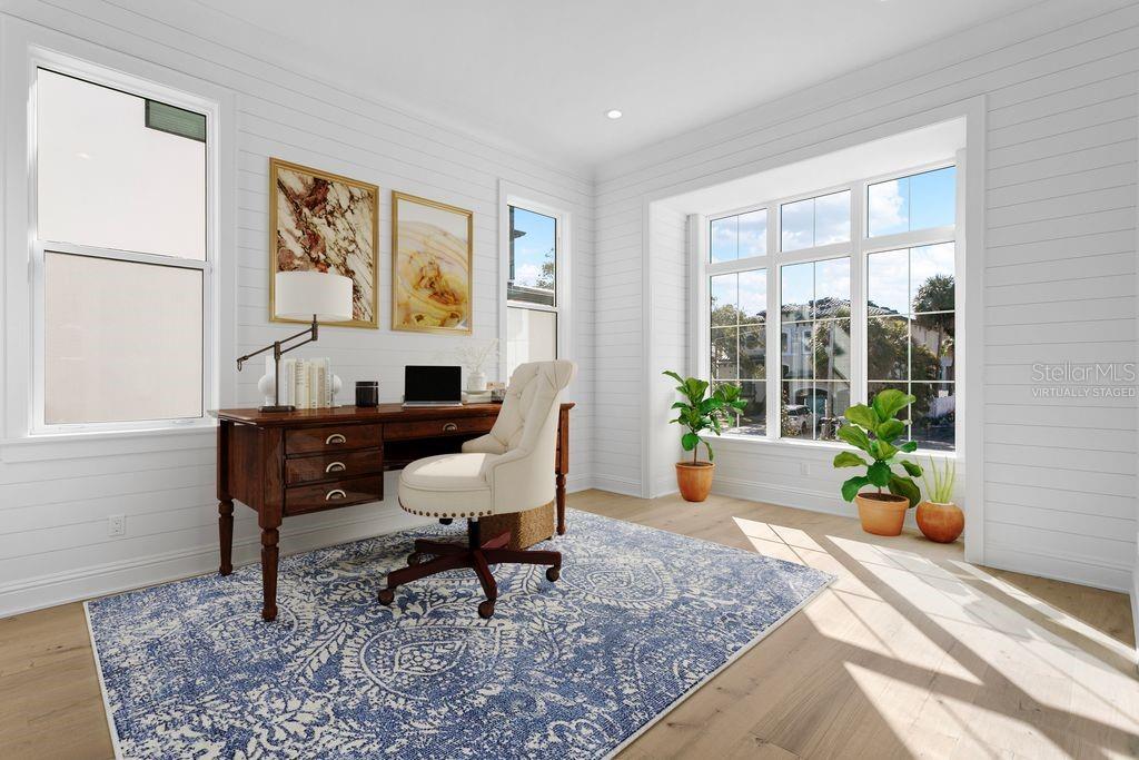 SUNNY LIVING ROOMSTUDY LINED IN TONGUE N. GROOVE PANELLING   Room has been virtually staged