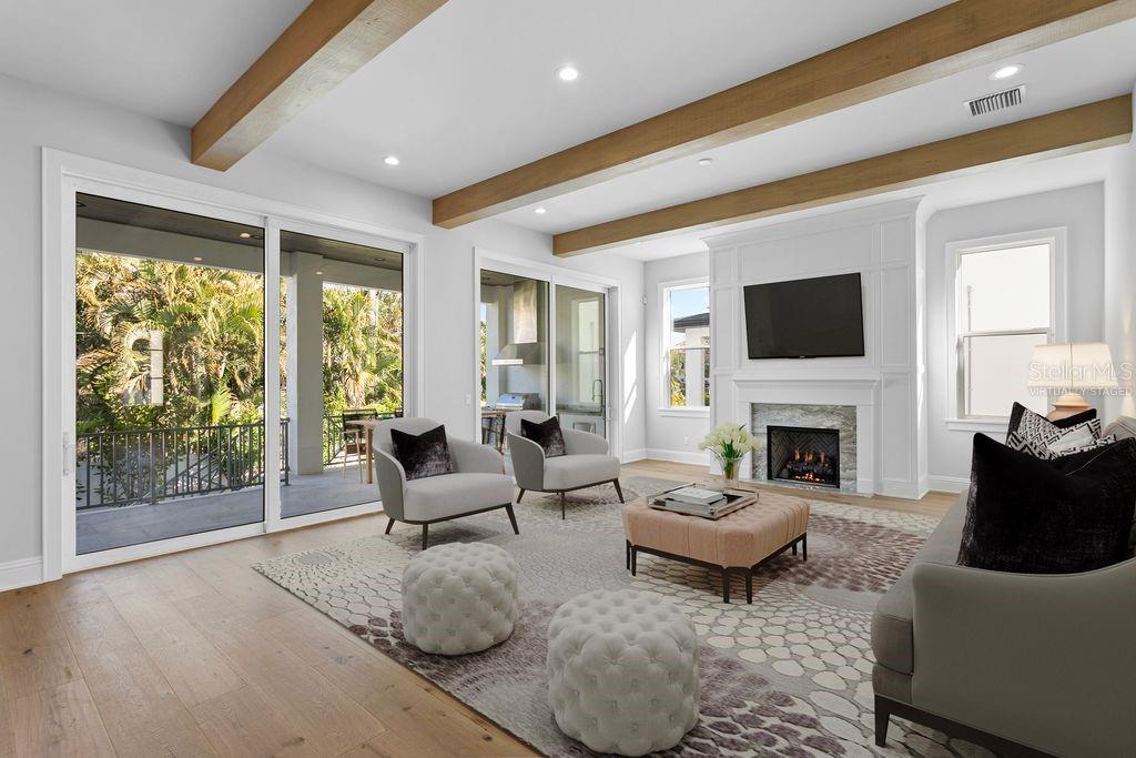 TRULY GREAT ROOM WITH BOXED BEAMS, WHITE FRENCH OAK FLOORS, GAS FIREPLACERoom has been virtually staged