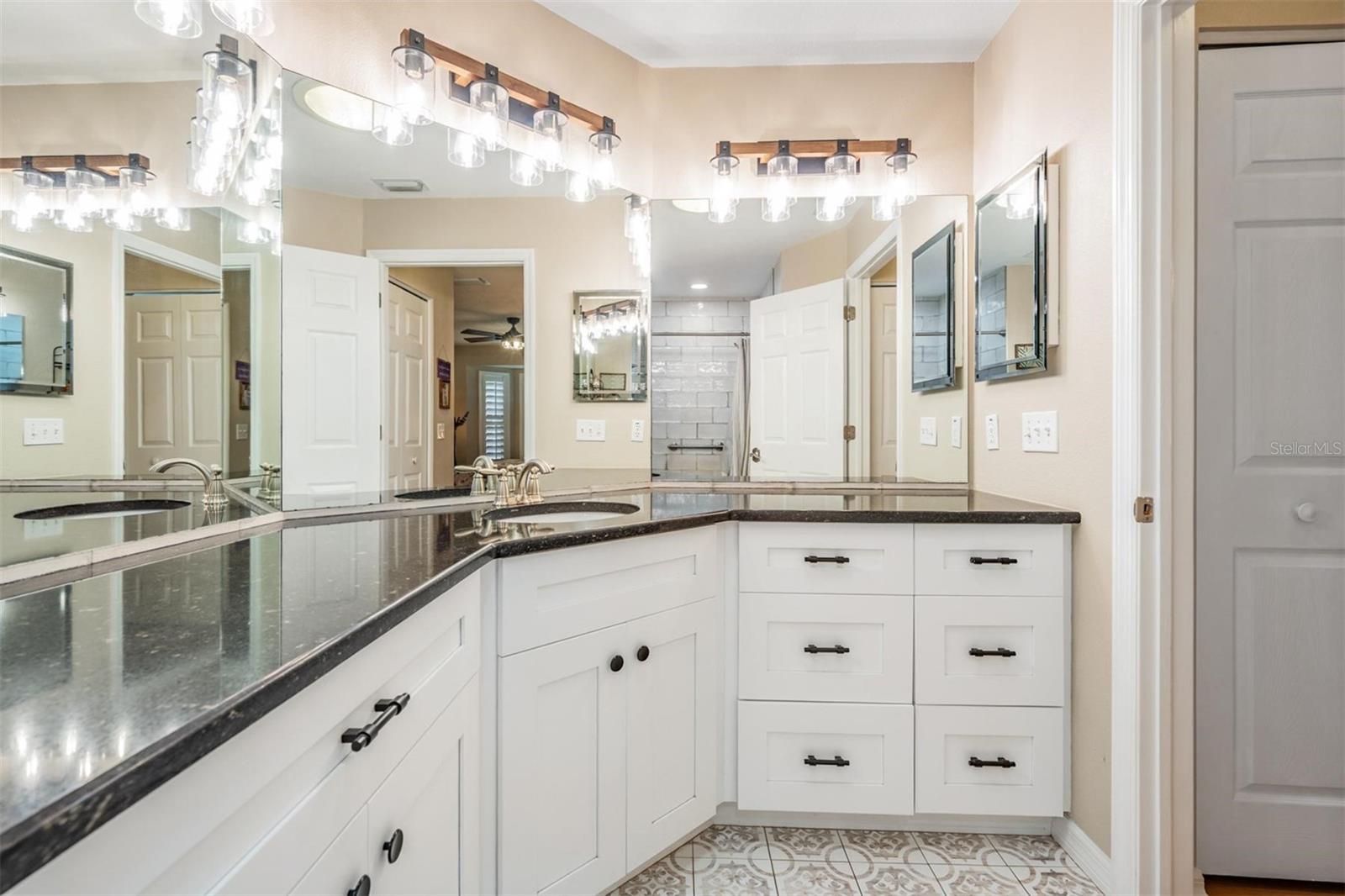 Large, stone double vanity
