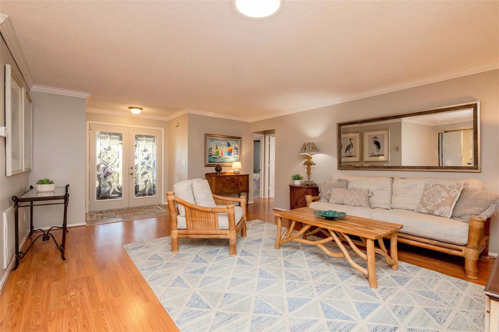 Stately crown molding and a skylight to enhance natural light~