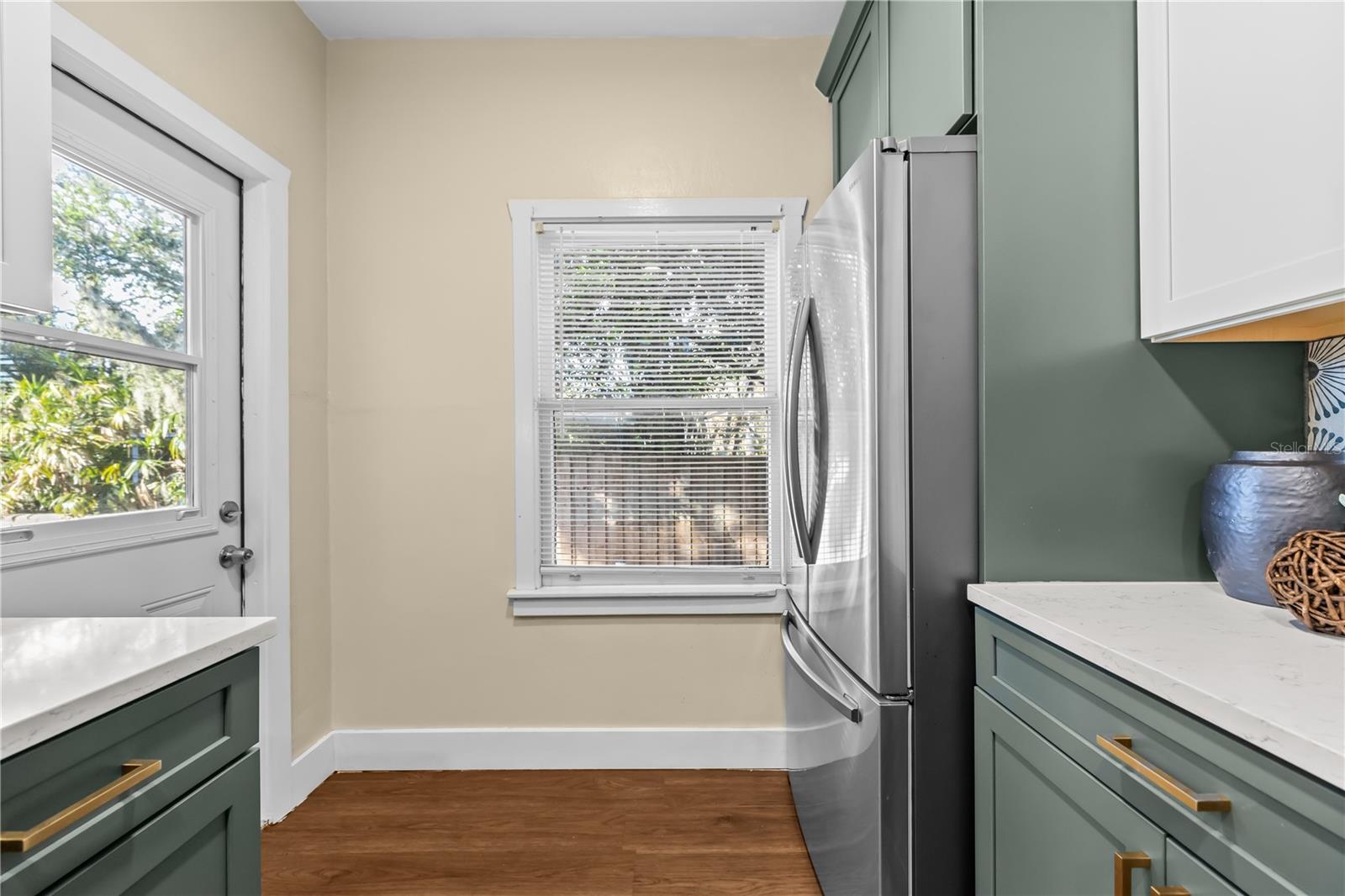 Exit to fenced in backyard