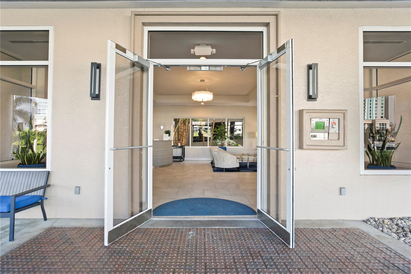 Double-door entrance welcomes you into the building.