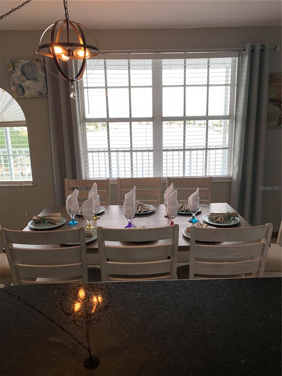 dining area with water view