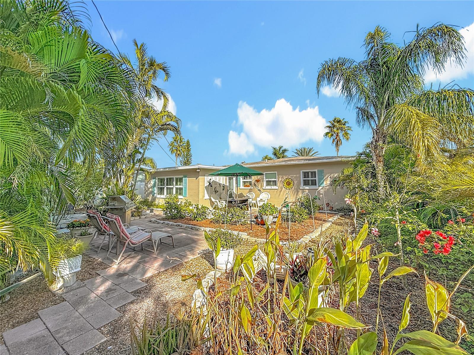 Nice view of the landscaped backyard.