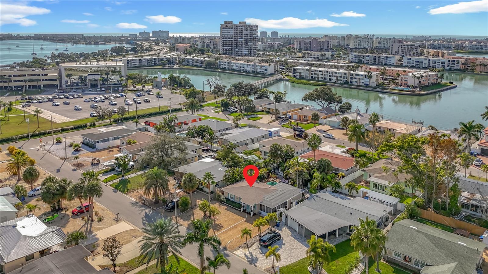 Aerial view with arrow showing this home's location