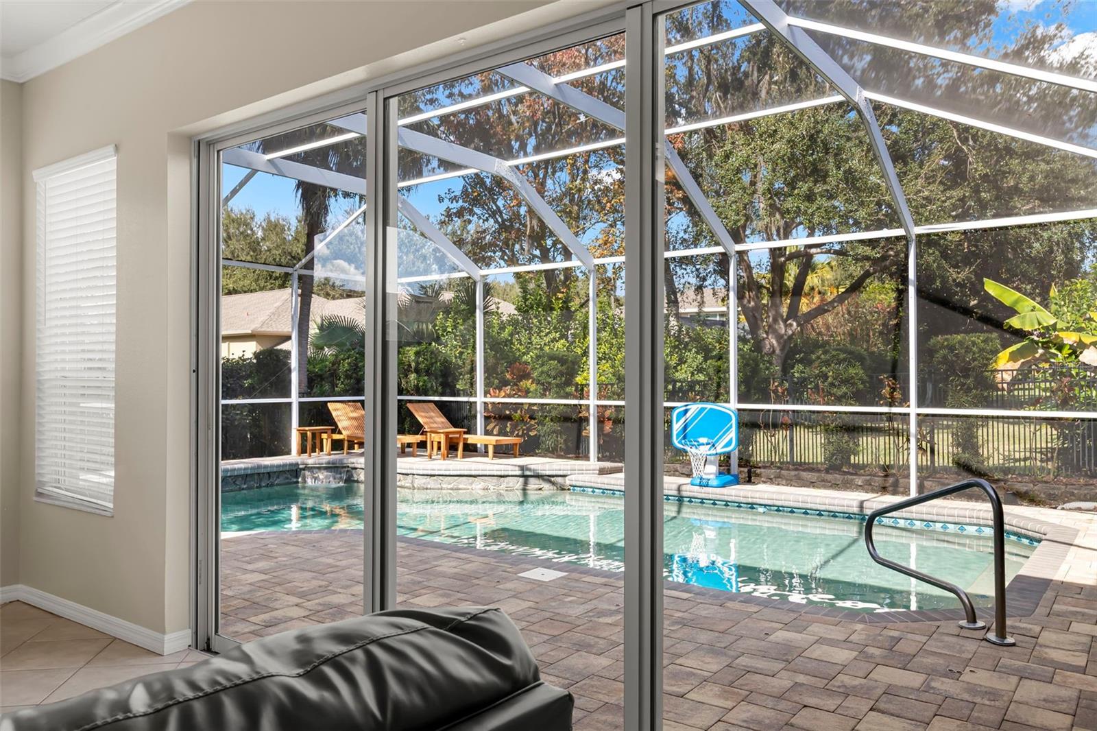View of the private pool from the family room.