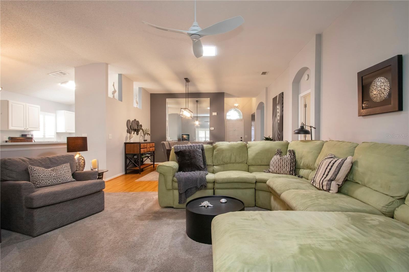 View from living room to kitchen and dining room