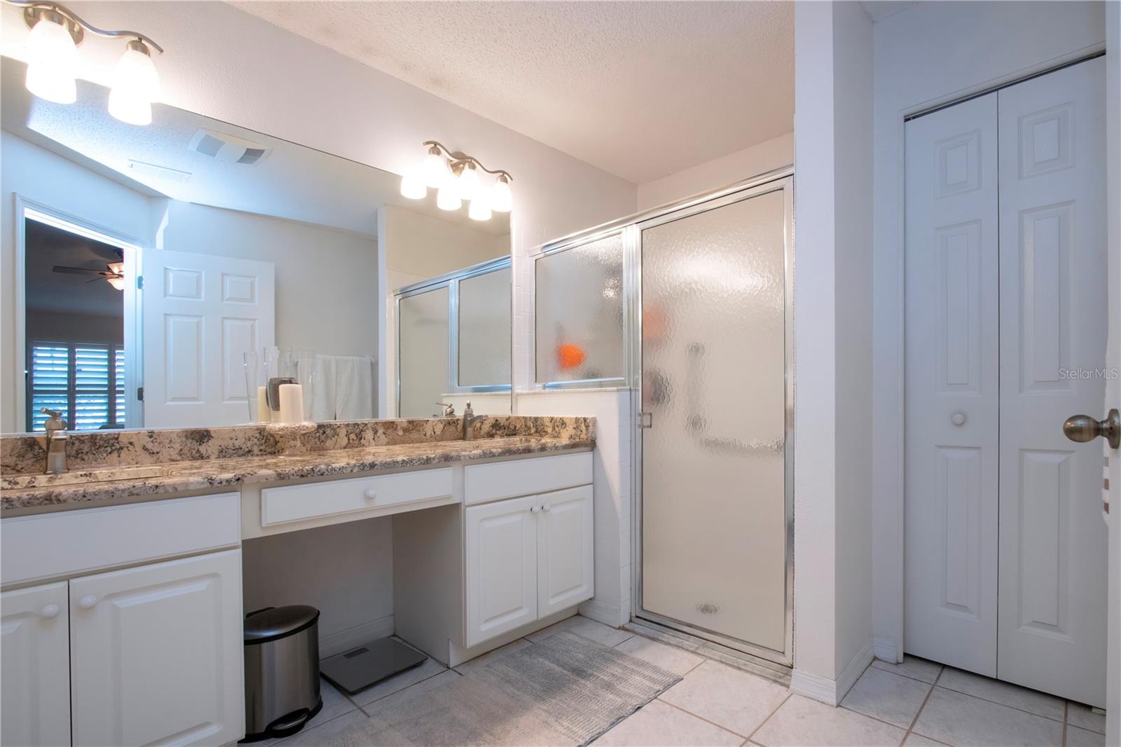 Master bathroom with granite and walk in shower