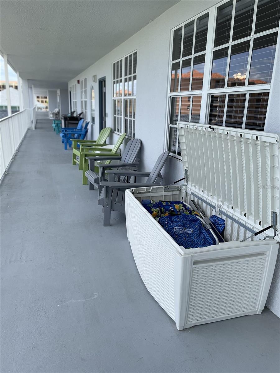 east facing shared covered balcony with access to all units and elevators