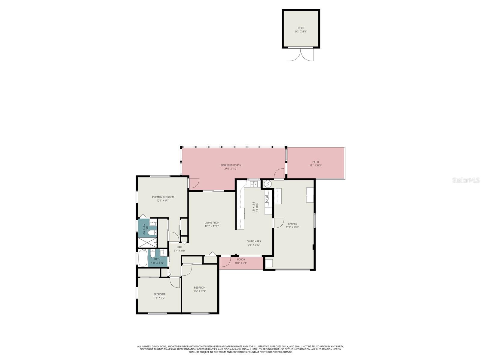 Main-level floor plan illustrating the home’s functional single-story layout with open living and dining areas, three bedrooms, and seamless indoor-outdoor flow to the screened porch.