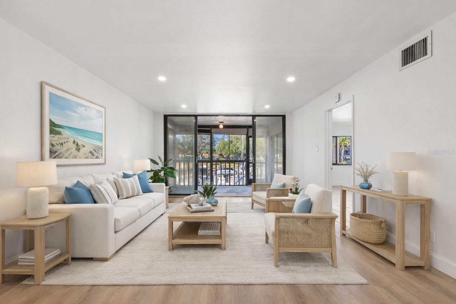 Virtual Staging - Living Room with Sliders to waterfront balcony