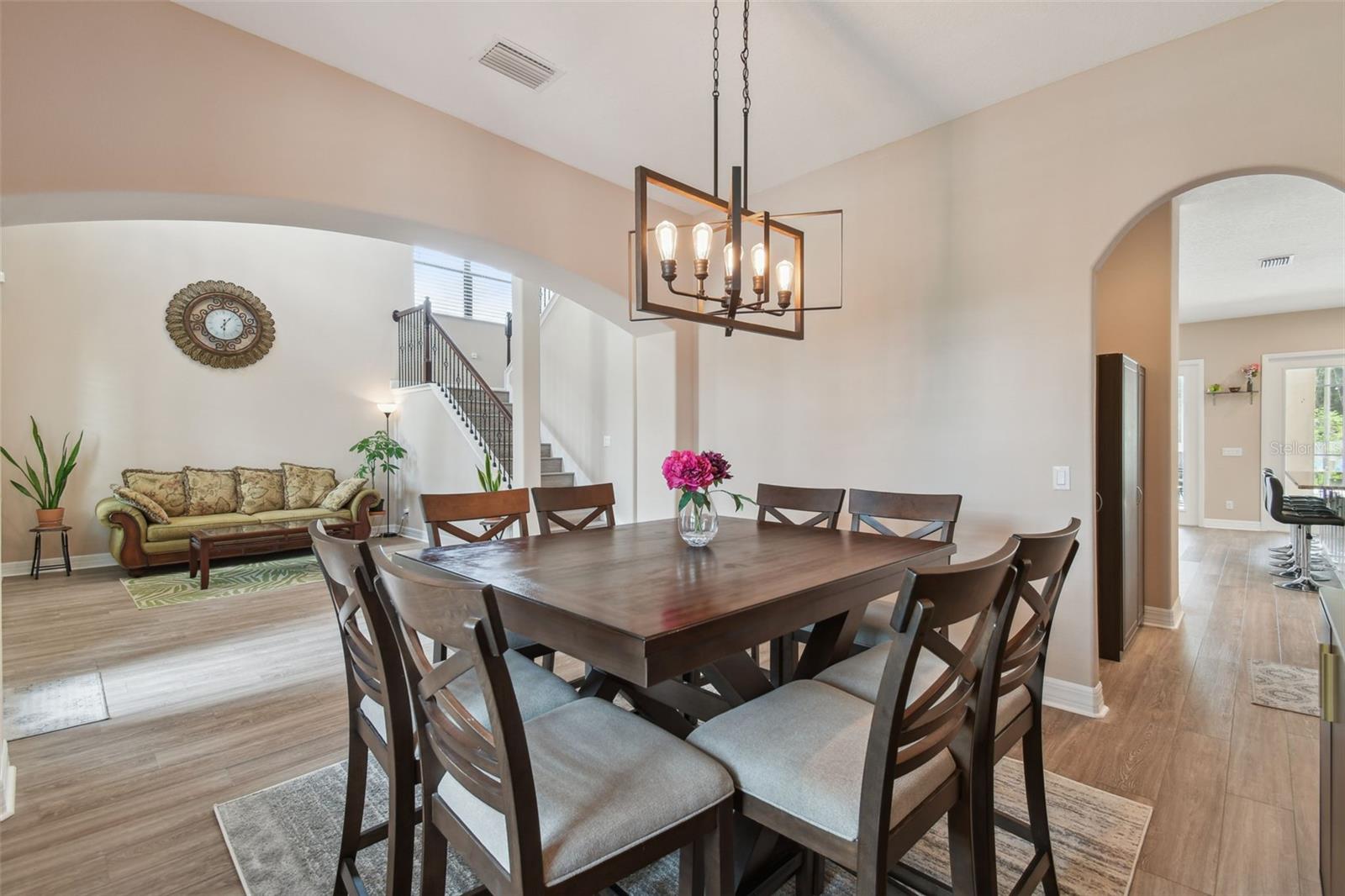 The dining room opens directly into the large kitchen.