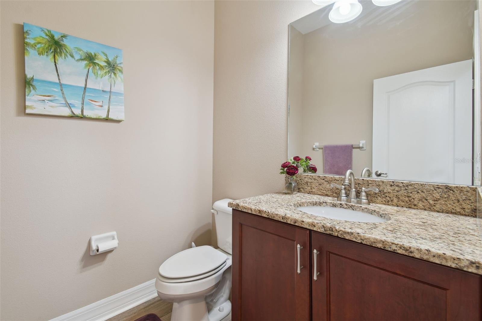 The first floor 1/2 bath is right in the middle of the entertaining areas!
