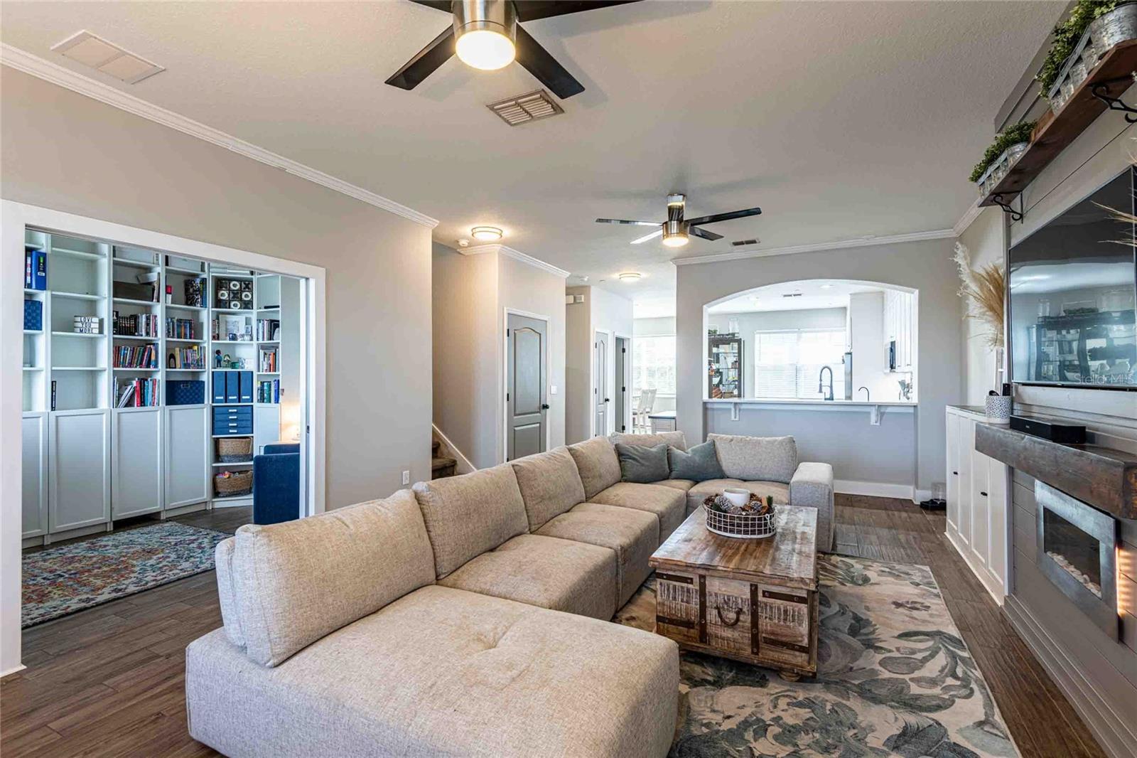 The office is located just off of the family room