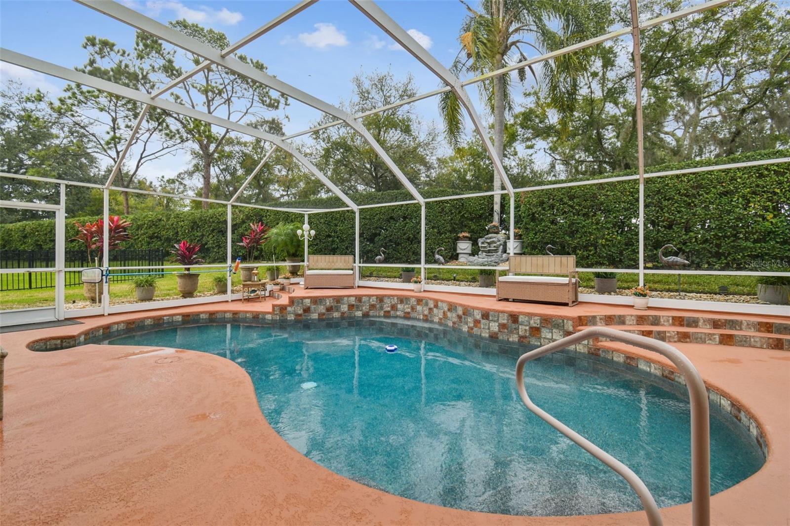 pool towards back yard and fountain