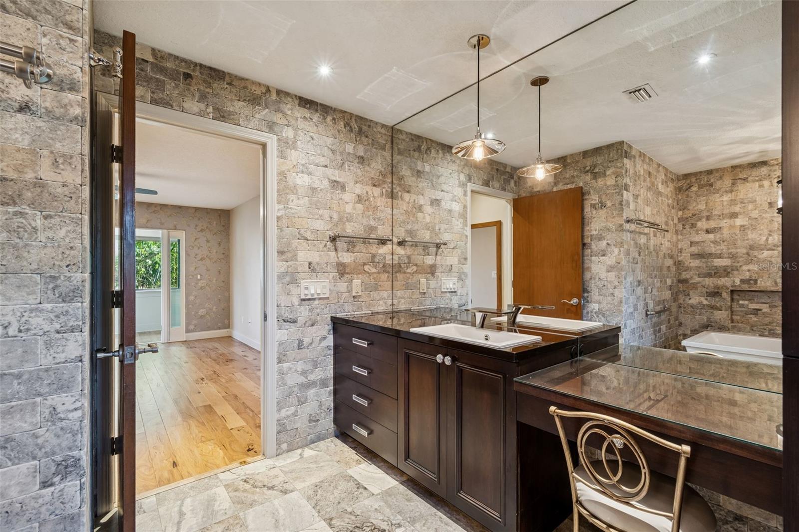 Updated main bathroom with custom cabinets
