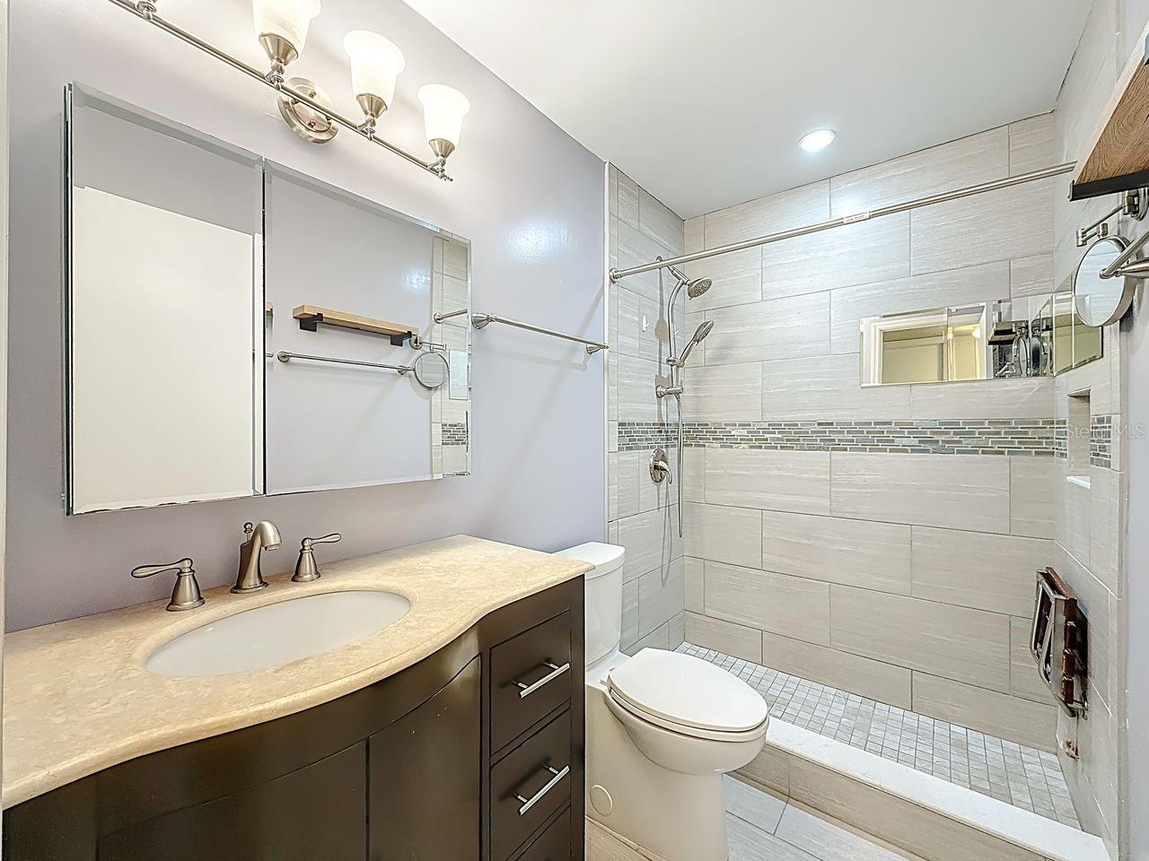 Staged bathroom shower staged