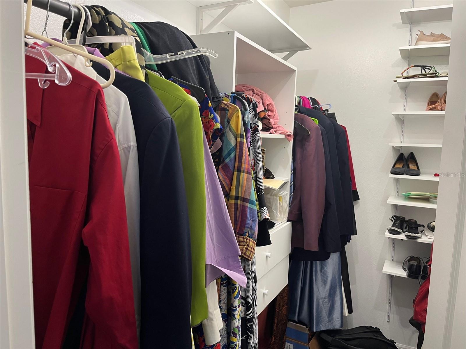 partial view of primary bedroom closet with organizers