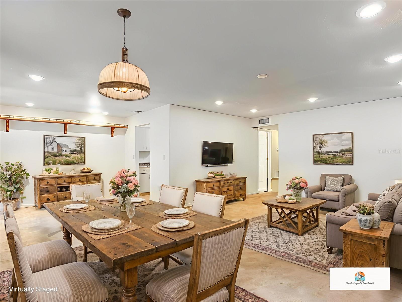 Staged living and dining room