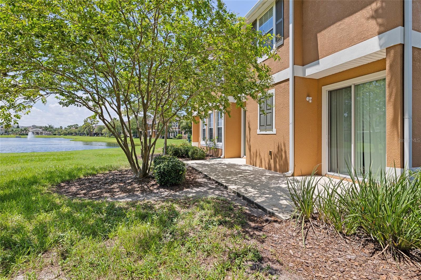 Patio with pond view