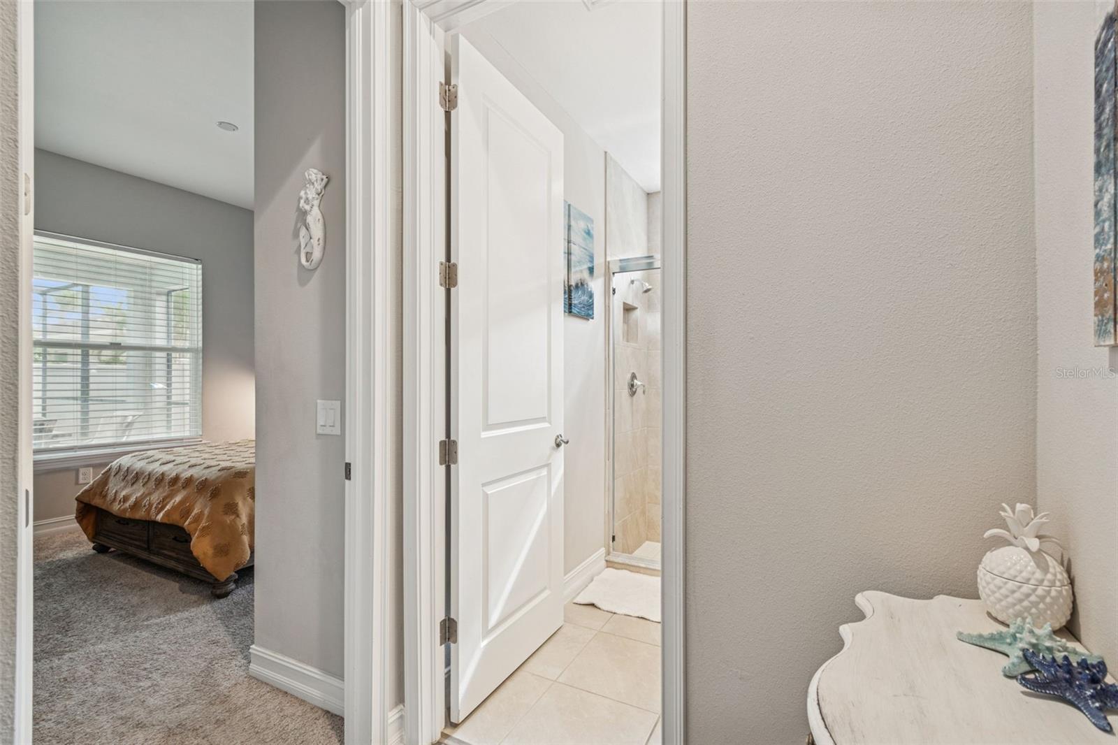 View of first-floor guest bedroom just off the living room