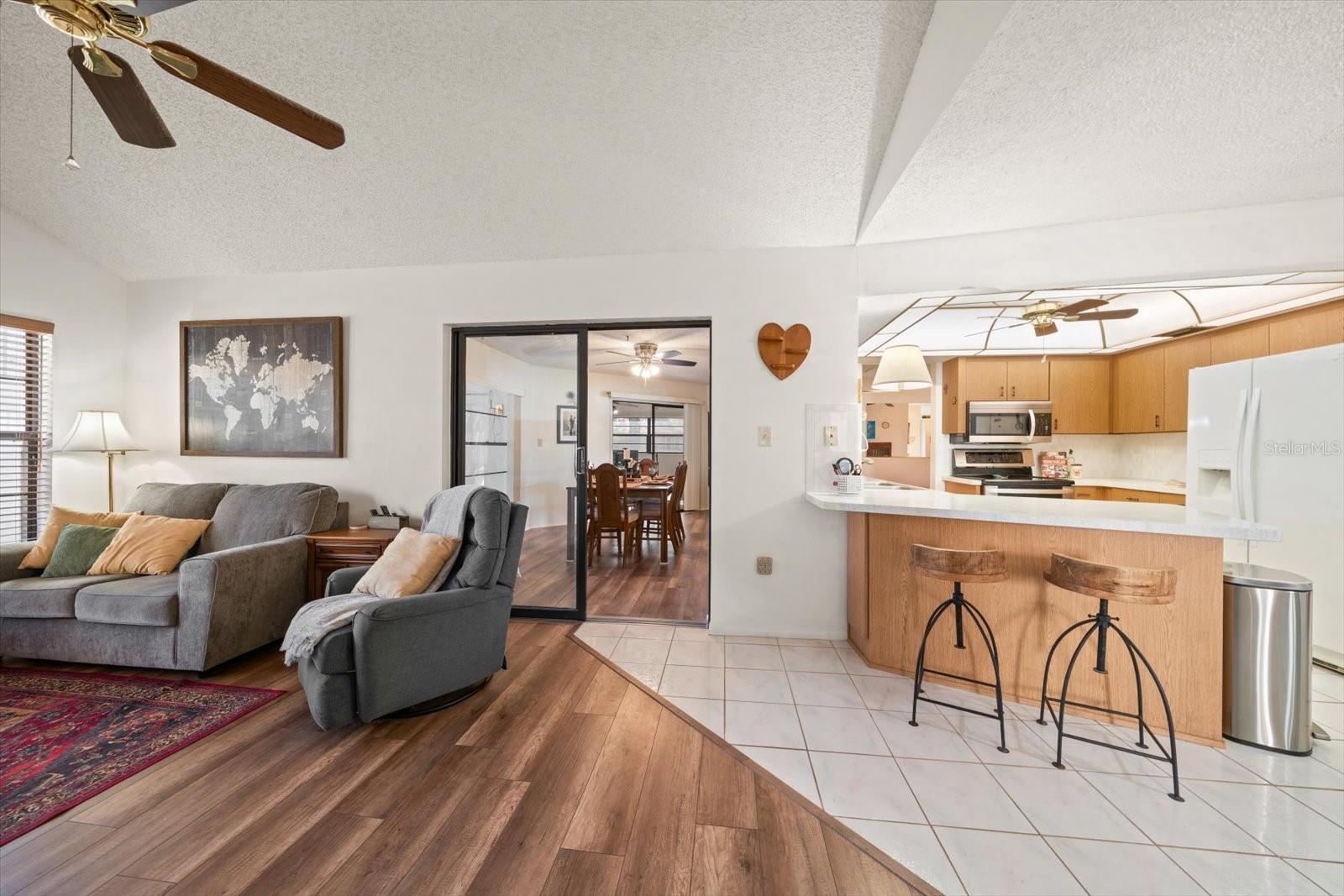 Family room with entrance to dining room
