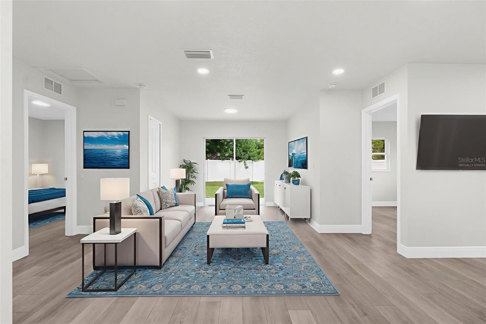 Main entrance living room virtually staged