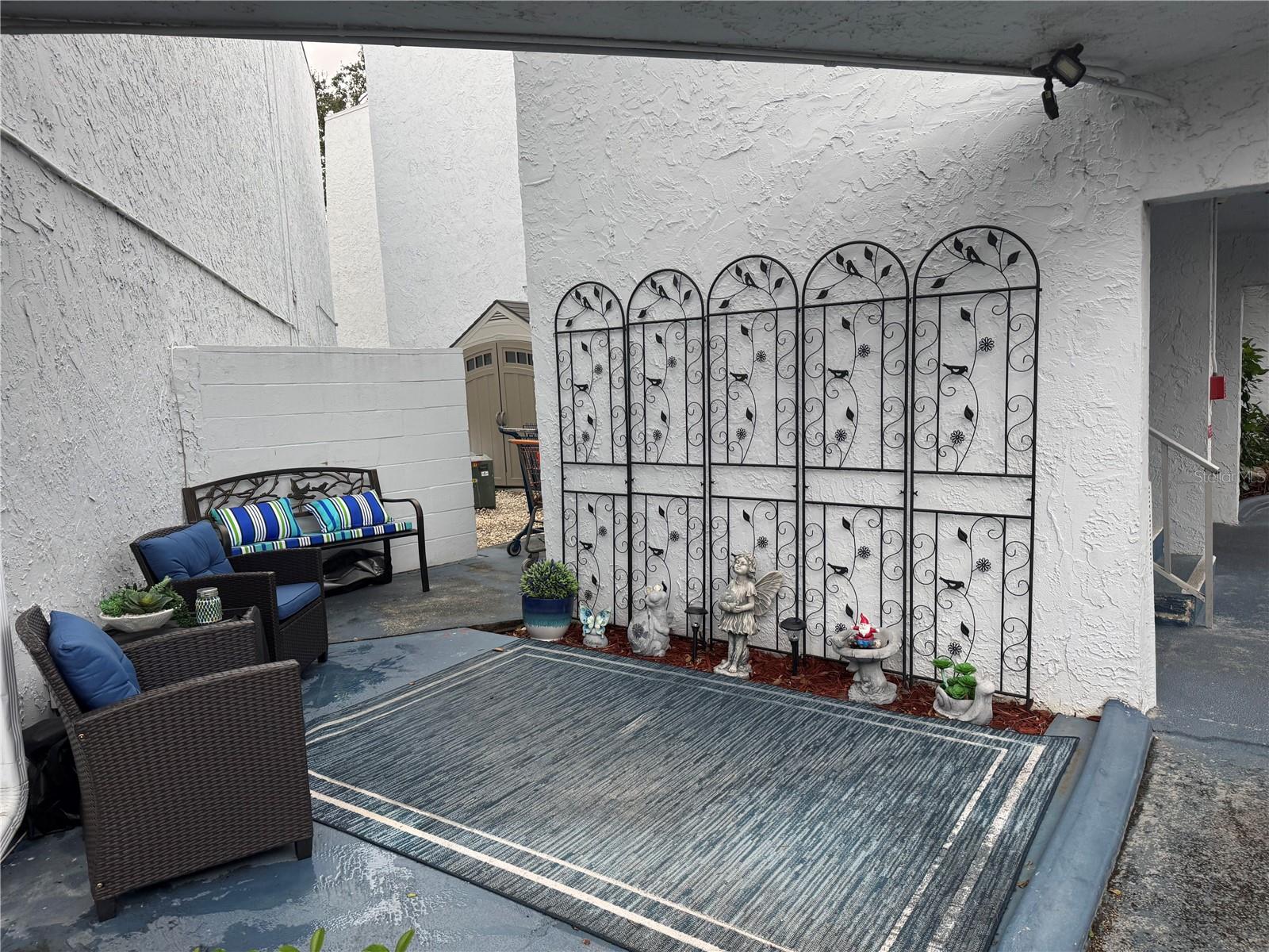 Outside sitting area in front of building