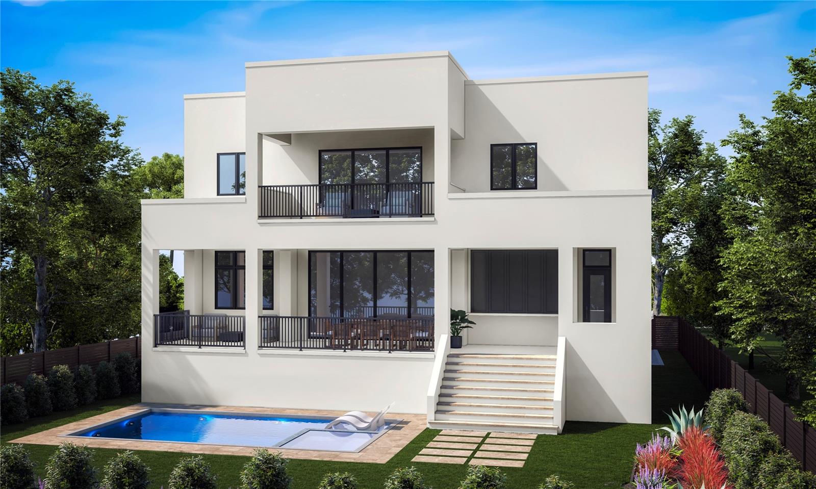 Rear elevation rendering with actual selections