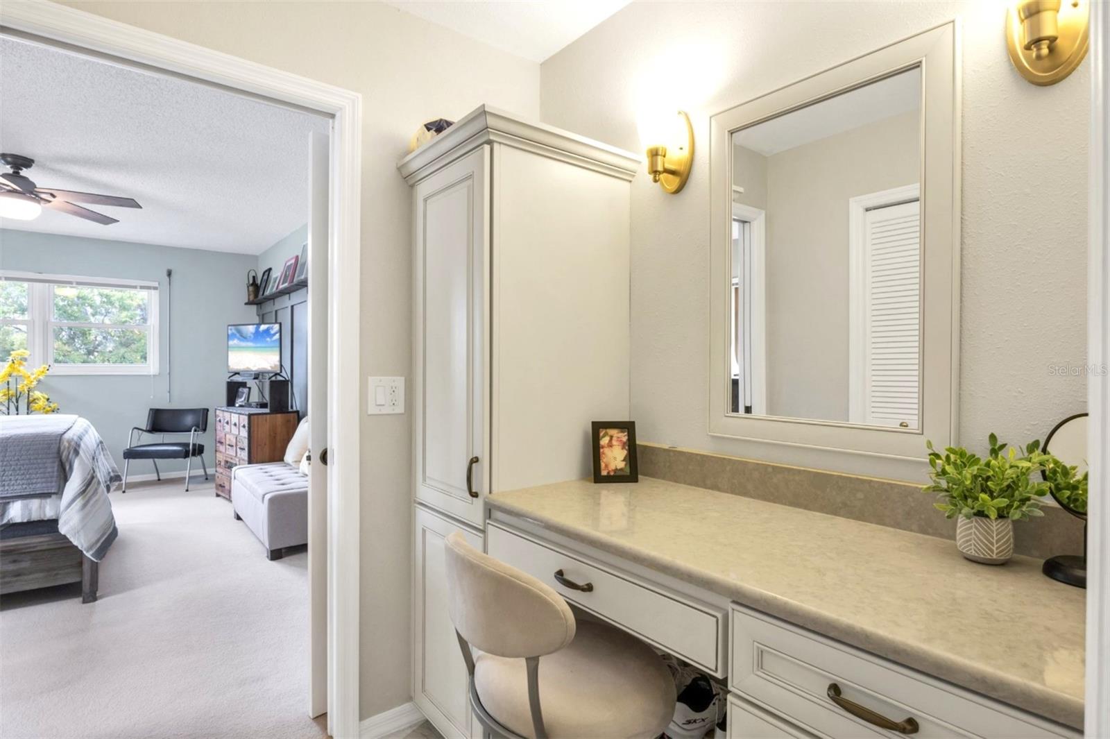 Master bath vanity and extra cabinet area