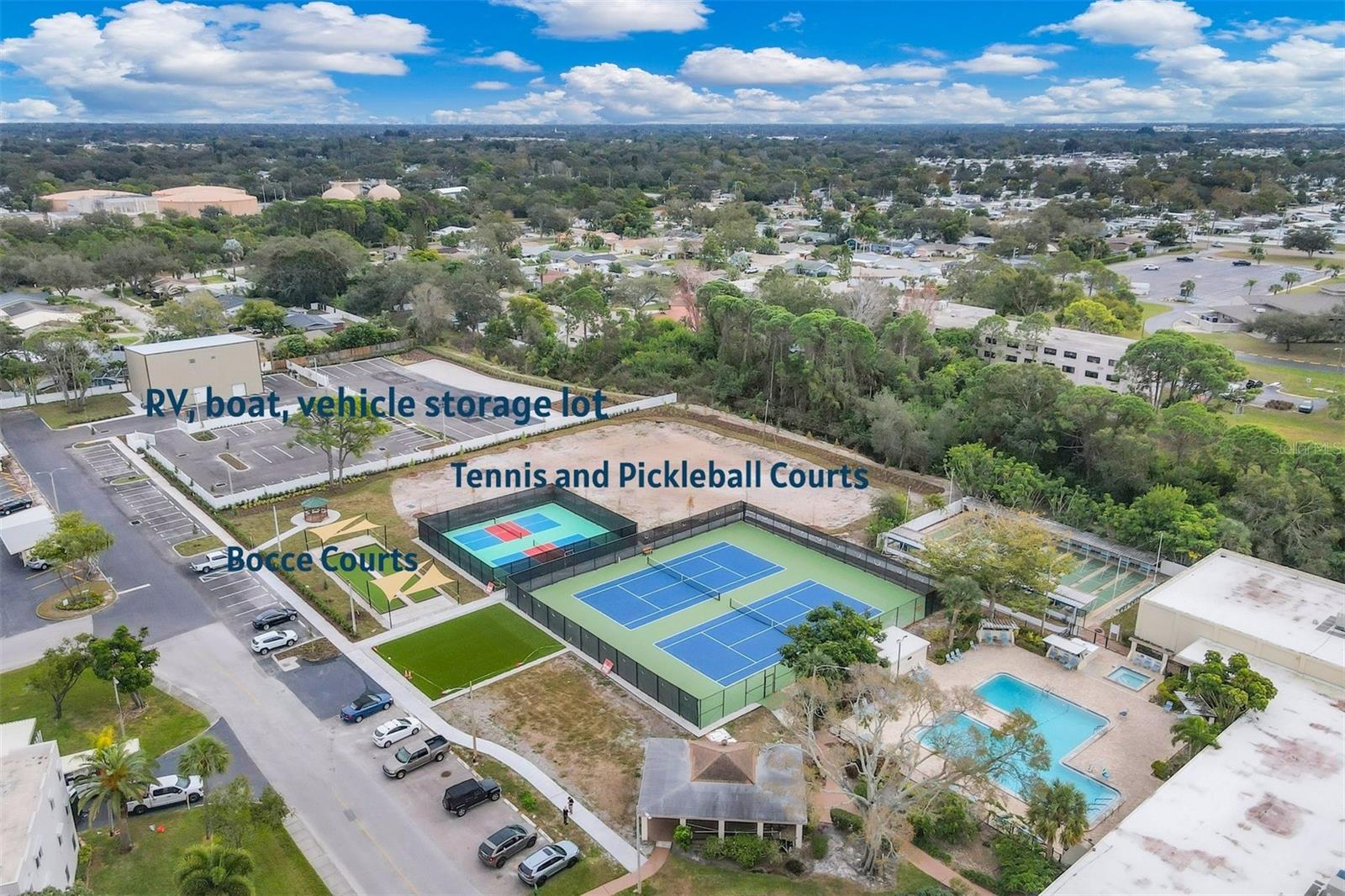 New RV, boat and vehicle storage lot to open soon for leasing spaces by residents only. New pickleball courts too!