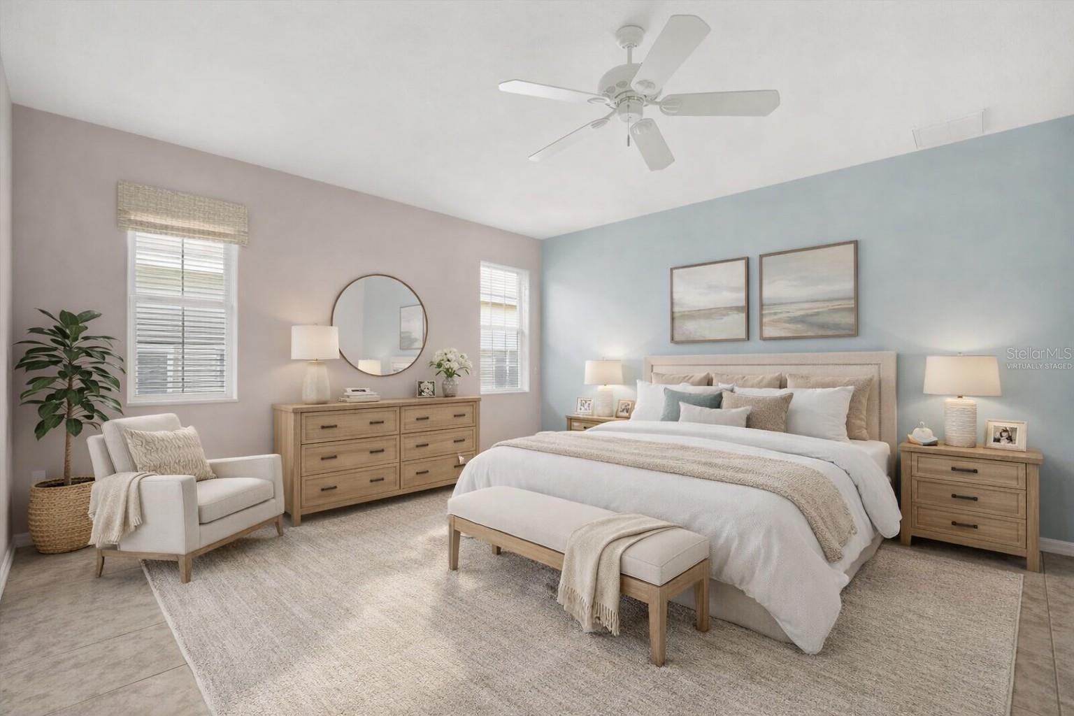 Virtually staged Primary Bedroom