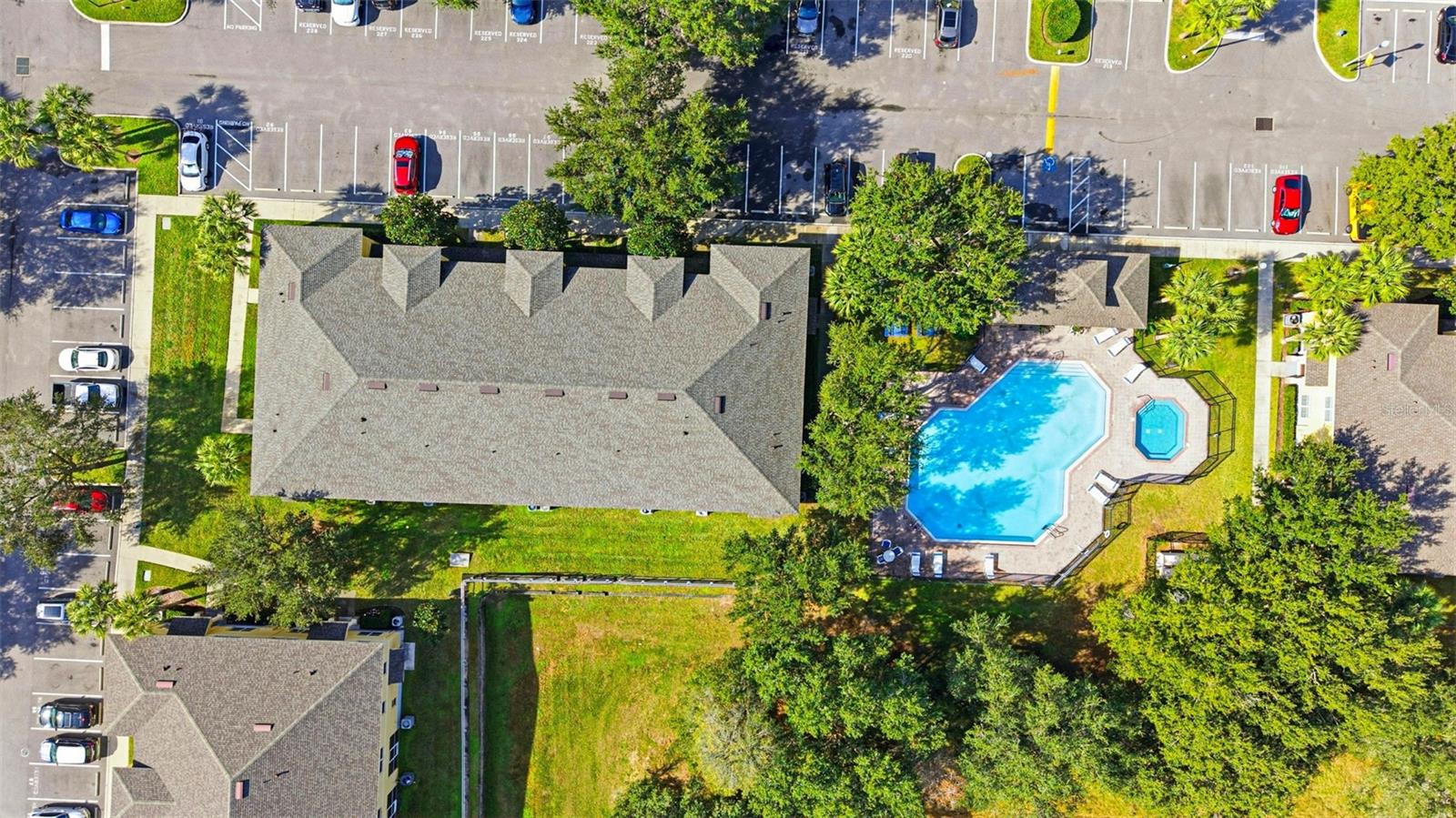 aerial view of home and pool
