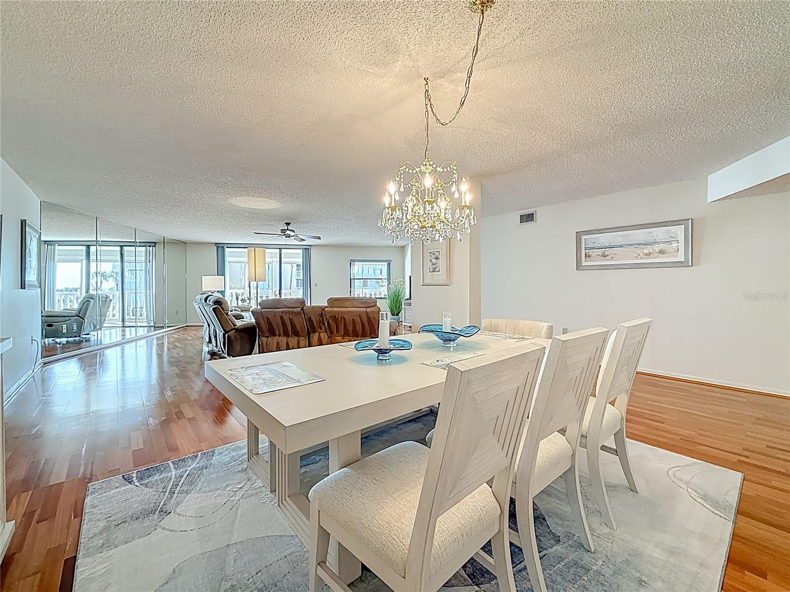 The dining room overlooks the living room area and of course could be set up anyway you would like.