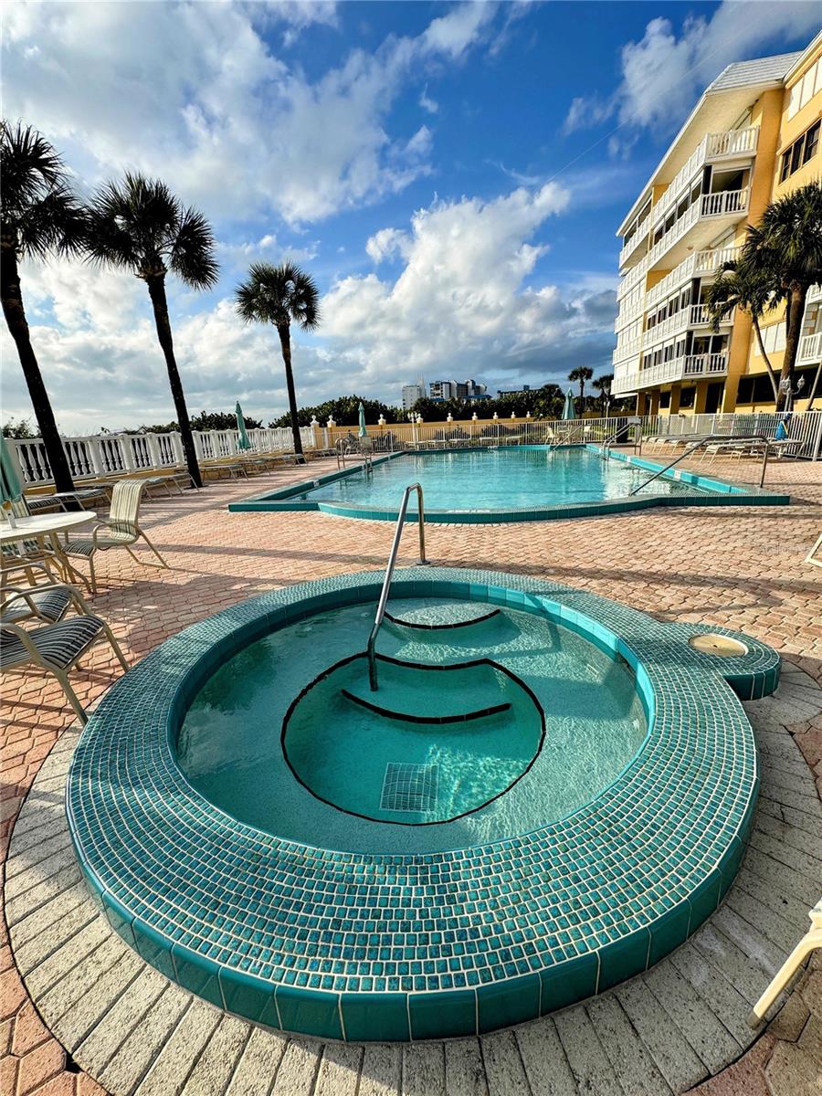 Both pools have spas for added enjoyment