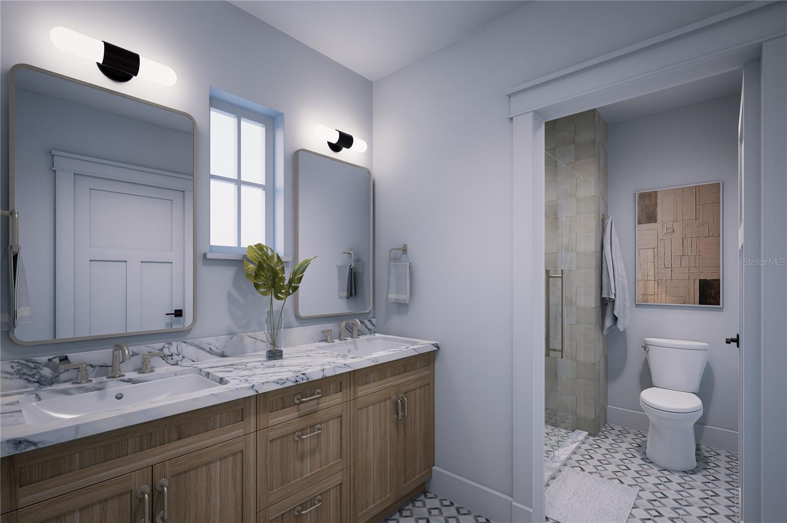 Primary Bathroom with Dual Sinks and Shower