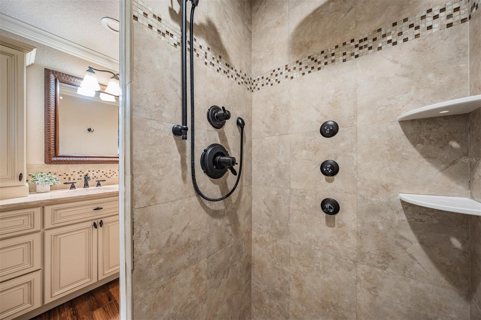 Primary Bathroom Walk In Shower with Dual Showerheads