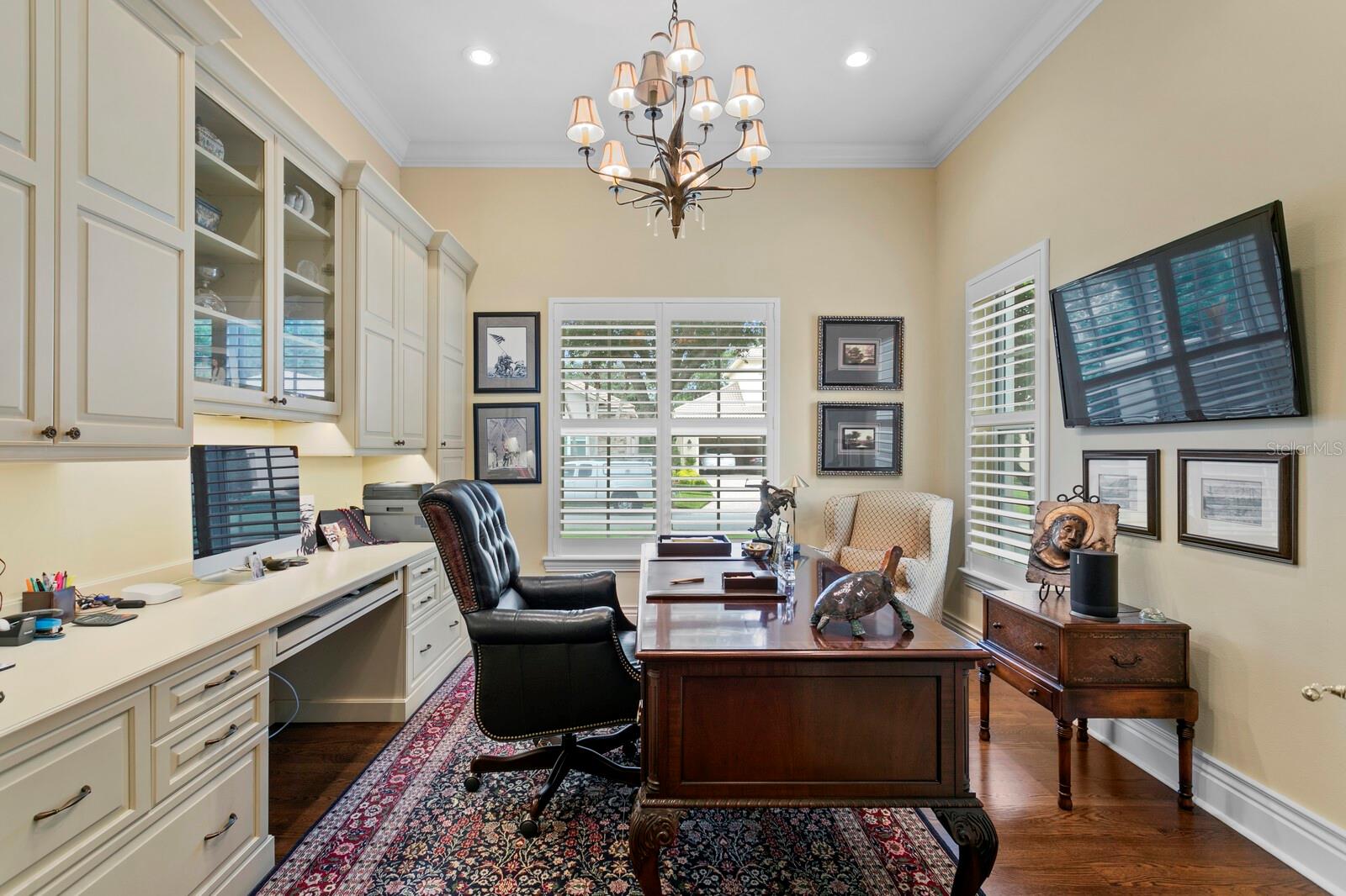 Flormal downstairs office with built-ins