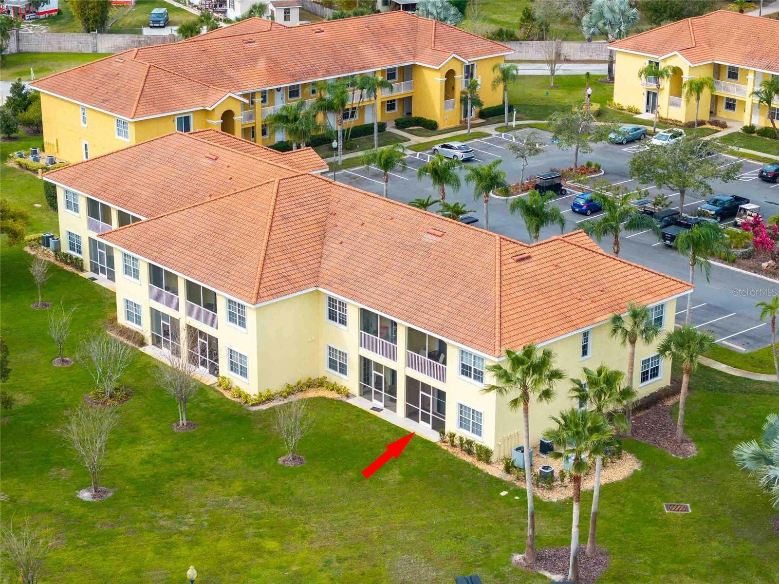 Aerial view of the back door of K building