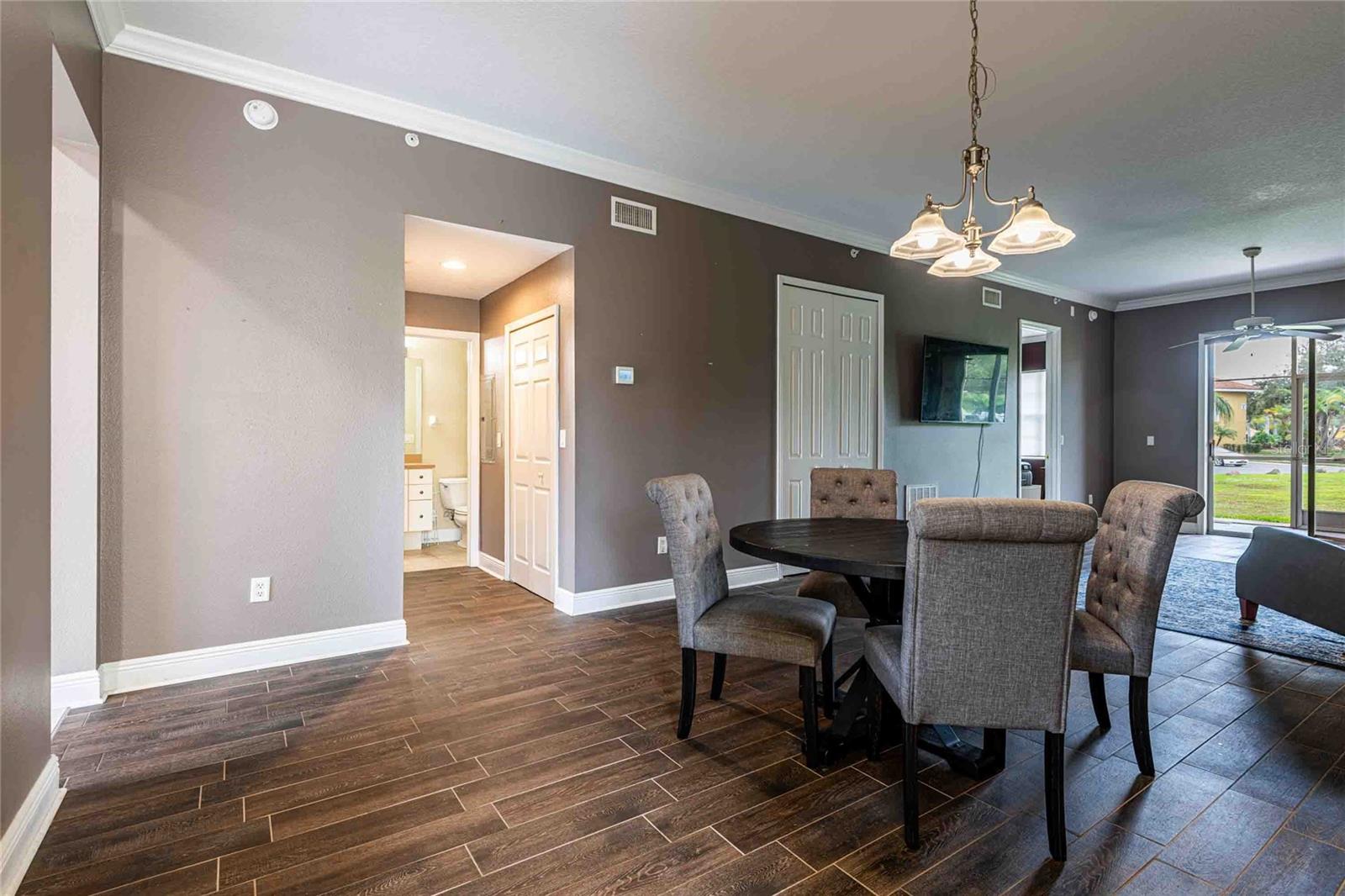 Guest bathroom  - laundry door and dinette area.