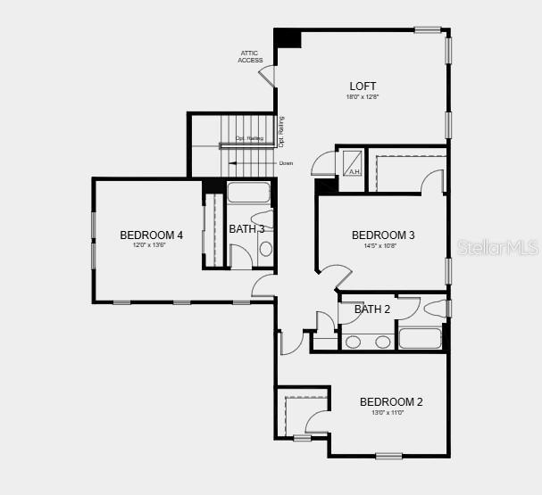 Second Floor Plan - Additional Highlights Include: Gourmet kitchen, pocket sliding door at great room, deluxe primary bath with garden tub, 8' interior doors, door at primary closet to laundry room, canvas oak treads with white painted risers, and keyless pad garage door opener