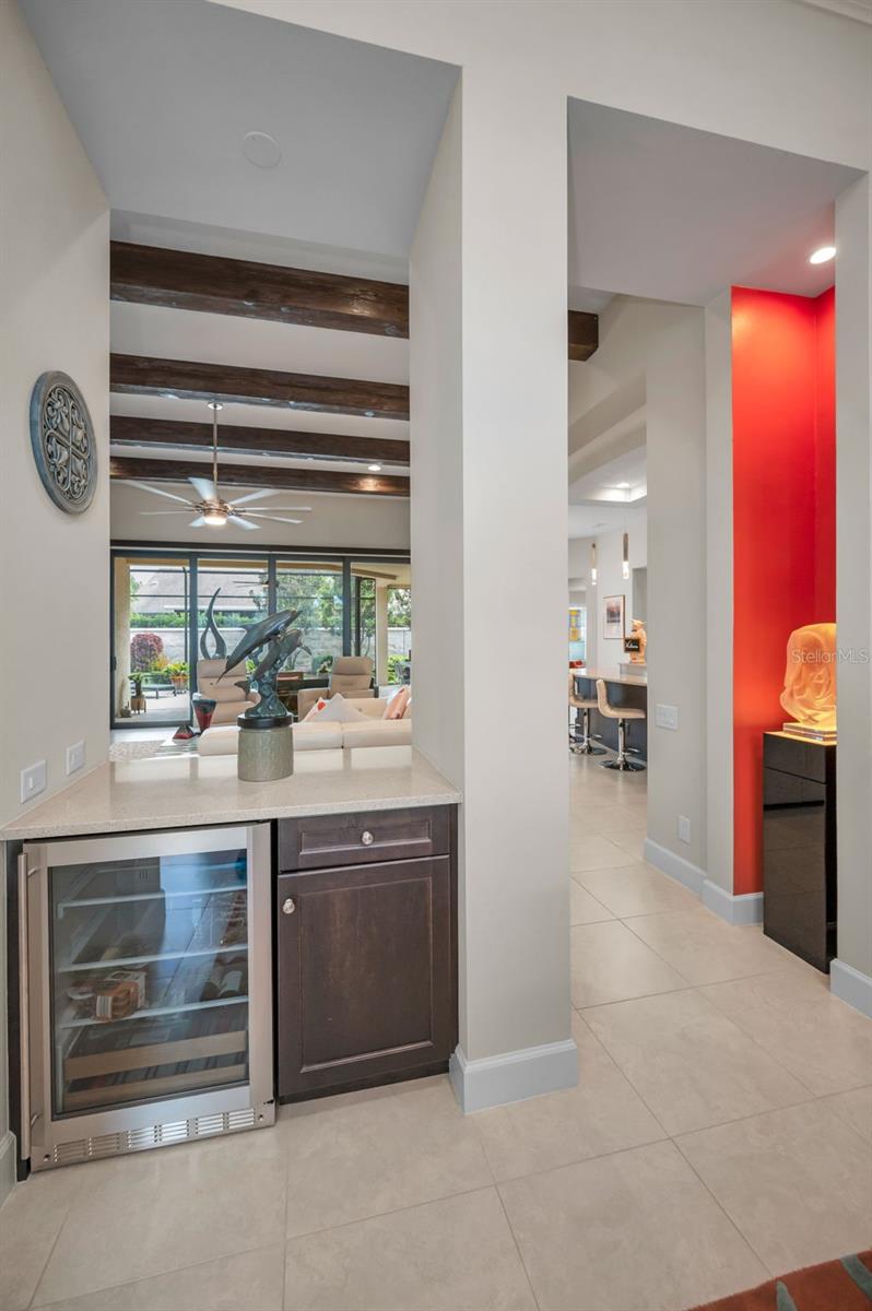 Dining room dry bar with wine cooler