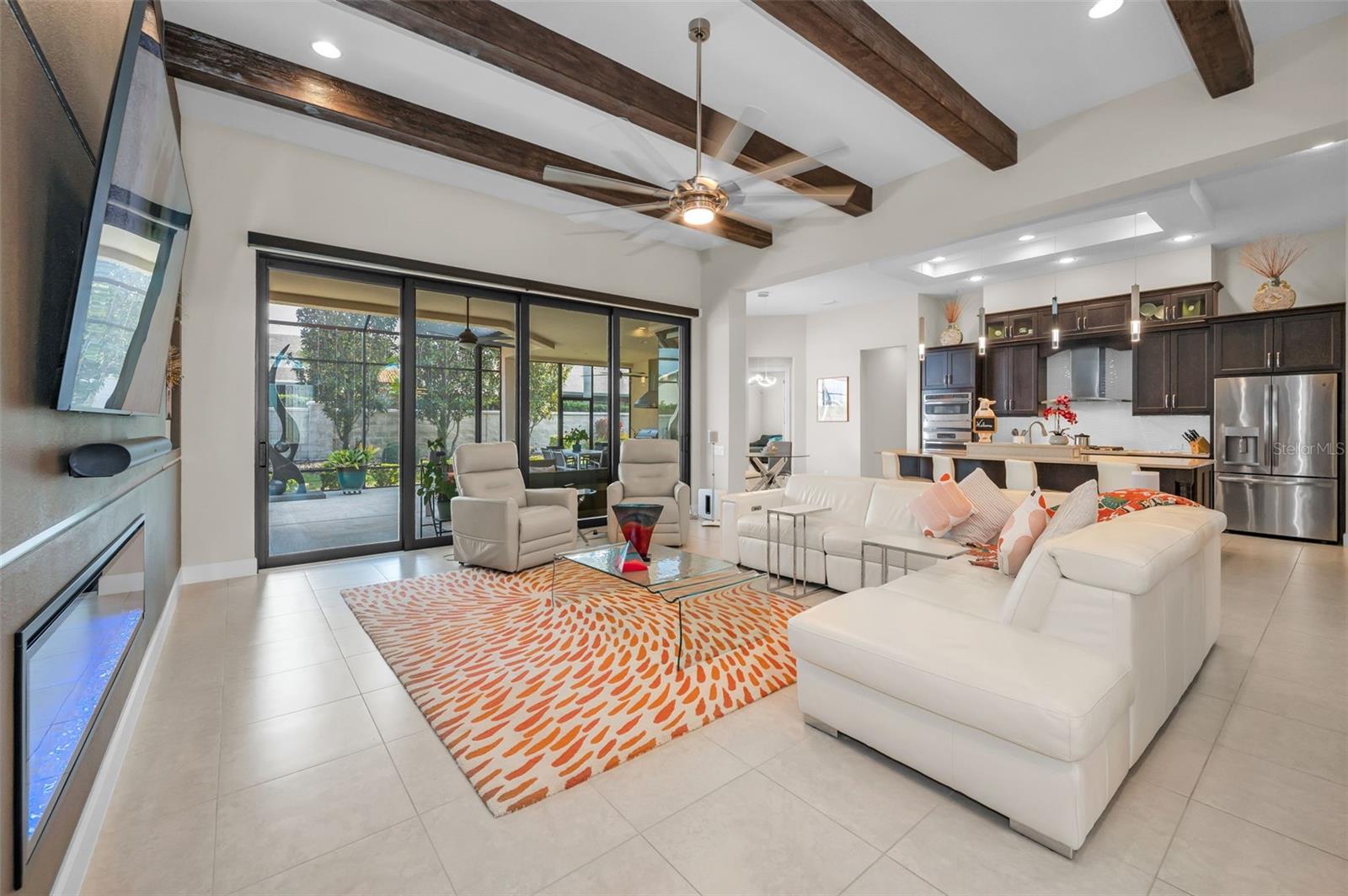 Great room a wall of stackable sliders