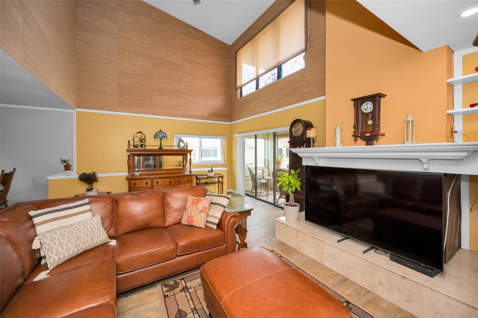 Living Room with Wood Burning Fireplace
