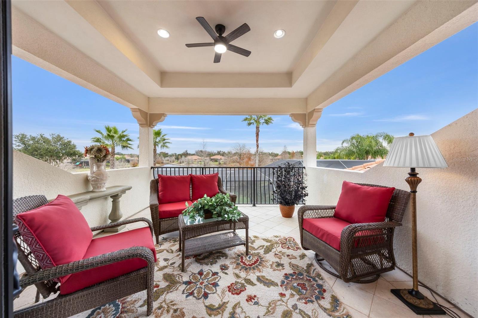 2nd floor balcony overlooking pool and lake