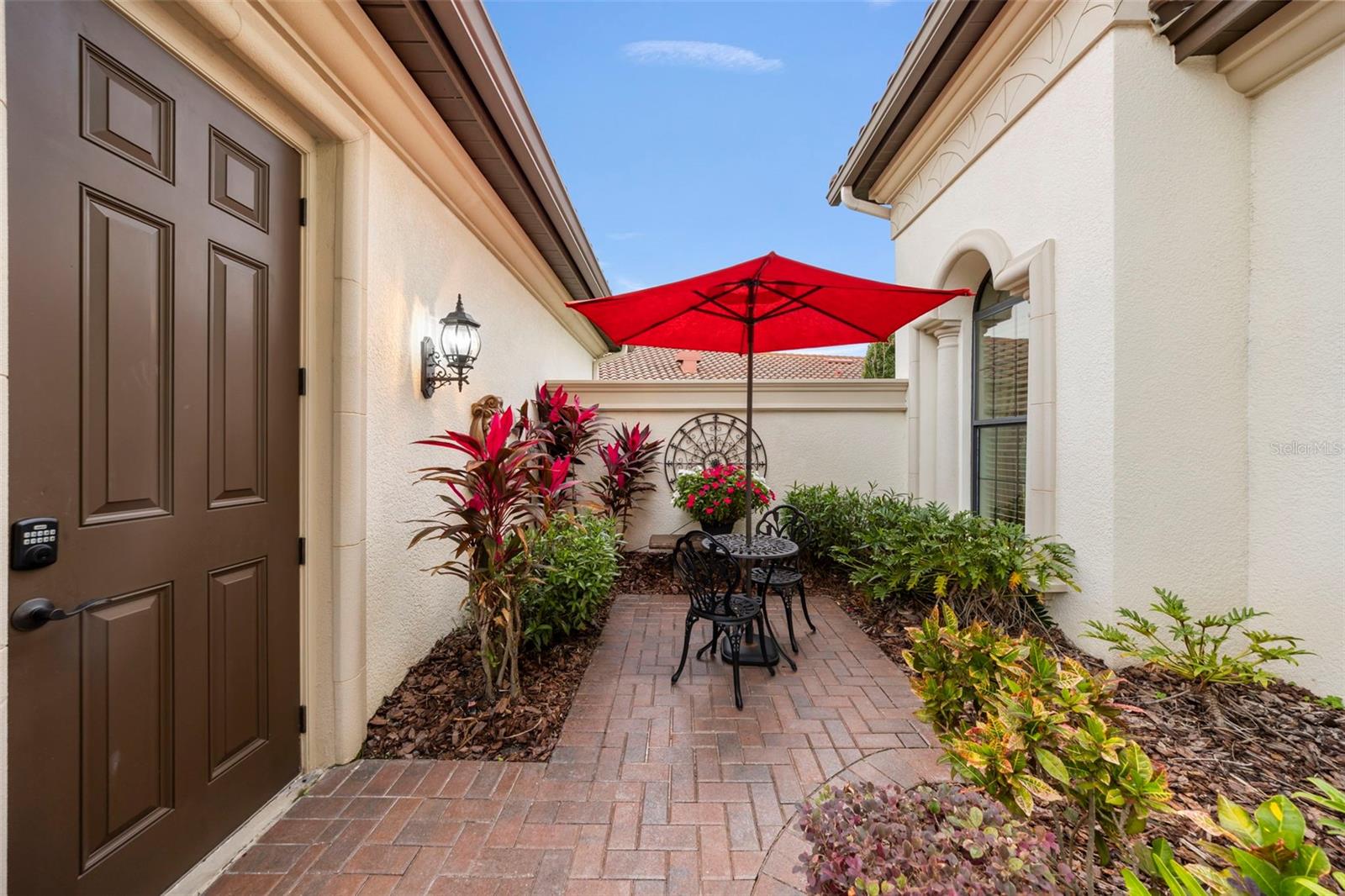 Courtyard outside of 2 car garage