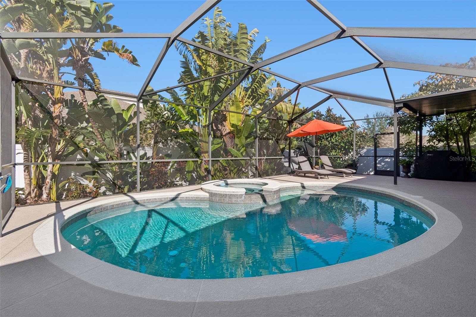 Tropical & mature landscaping helps create a privacy wall.