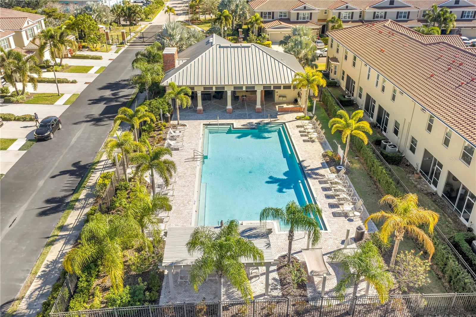 Pool & cabana near entry to community