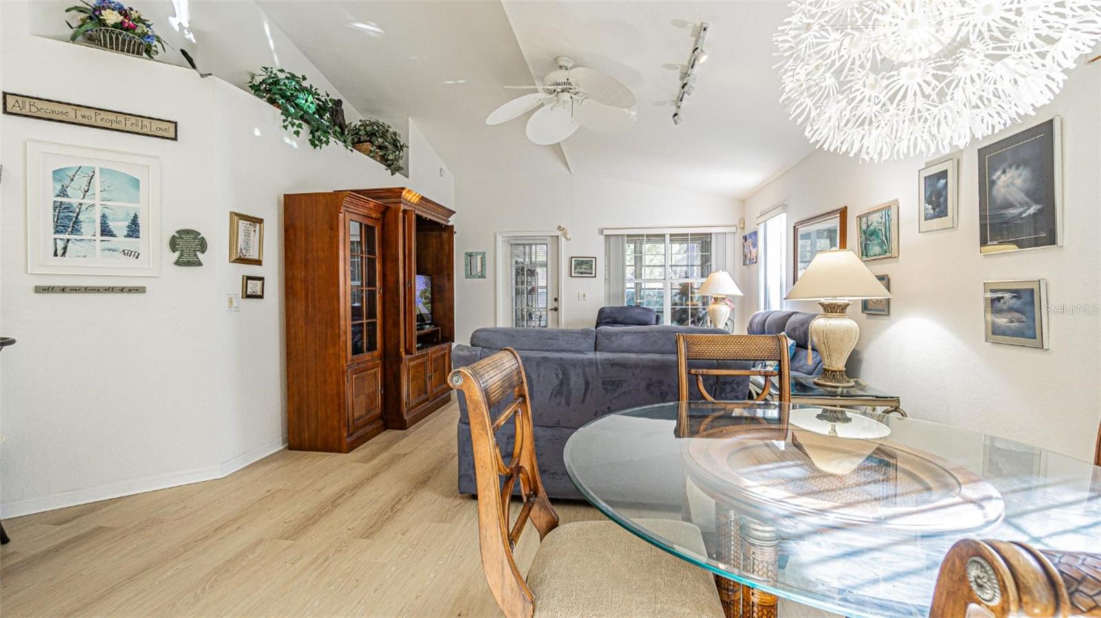 View from Dining through living room to the screened porch