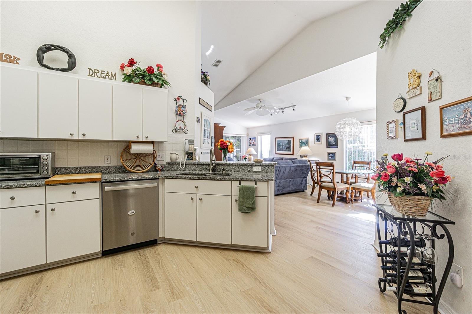 View from kitchen/breakfast area out to the living/dining room.